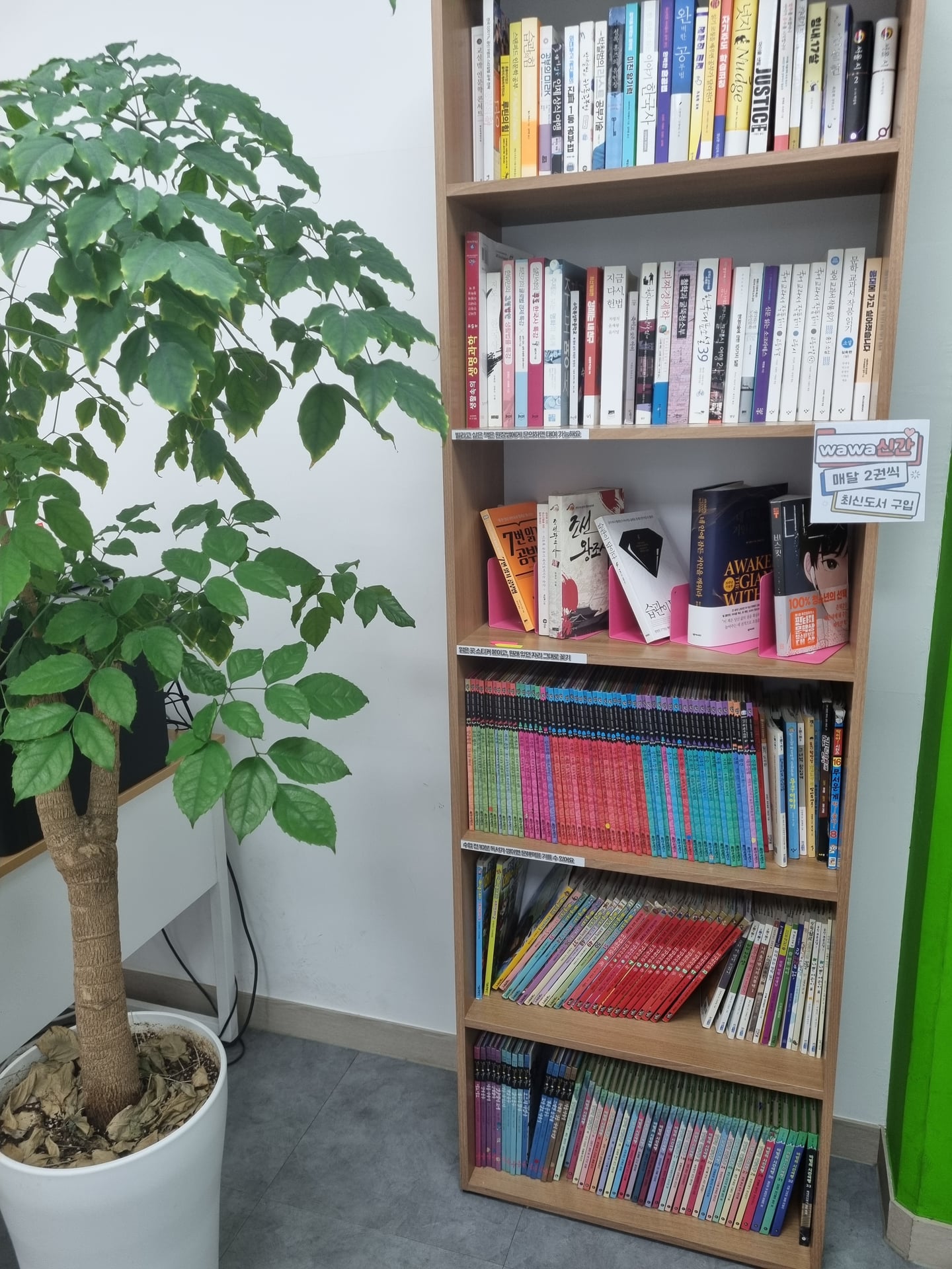 미사점 · 교재와 도서가 꽂힌 책장