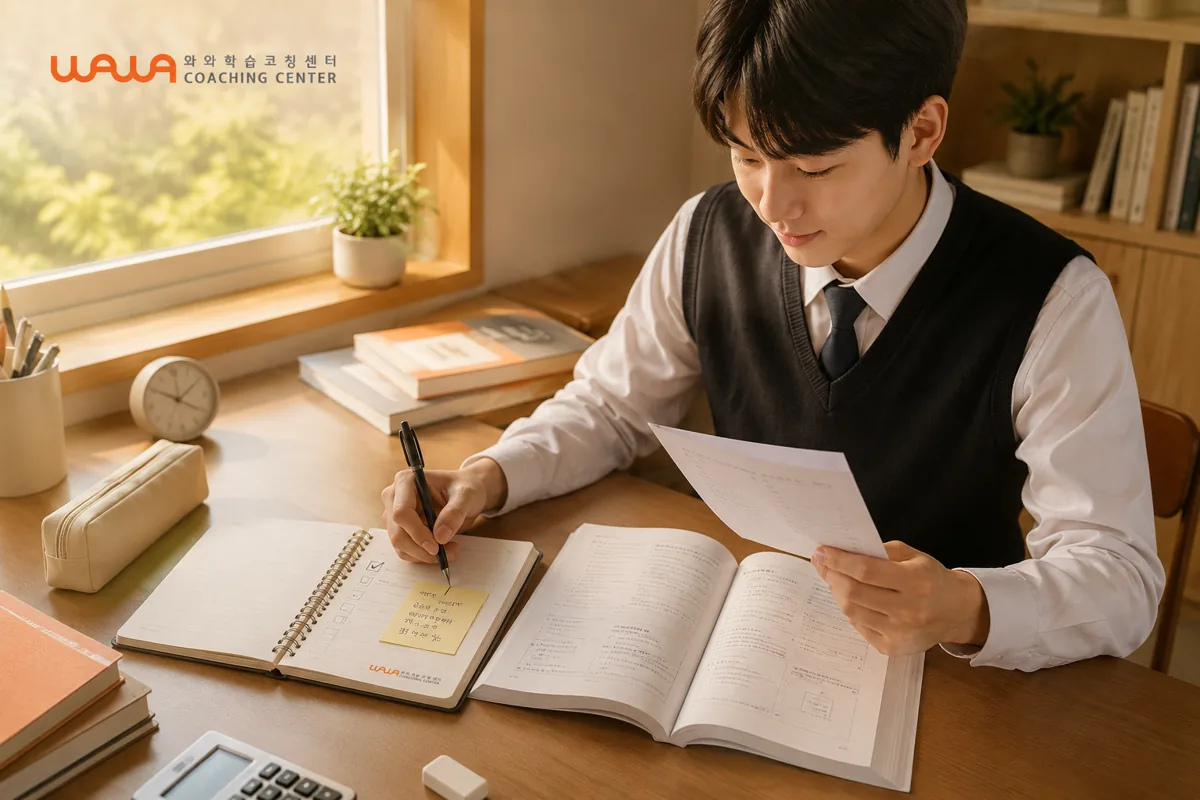대입 정보 업데이트, 2027·2028학년도 자료를 구분해 읽는 방법 본문 · 책상에서 자료를 확인하는 학생